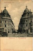 Kolozsvár, Cluj; Szentegyház utca, Státus paloták, Fogel Antal üzlete / street view, palaces, shops (EK)