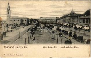 1901 Nagyvárad, Oradea; Szent László tér, piac, Berger Adolf üzlete. Sonnenfeld Adolf kiadása / square, market, shops (EK)