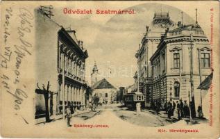 1901 Szatmárnémeti, Szatmár, Satu Mare; Rákóczi utca, Kir. Törvényszék, villamos. Weisz Izsák kiadása / street view, court, tram (EK)