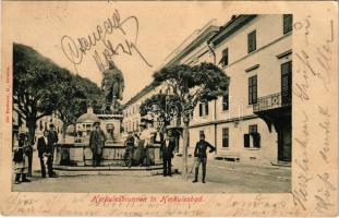 1903 Herkulesfürdő, Herkulesbad, Baile Herculane; Herkulesbrunnen / Herkules kút. Hutterer G. kiadása / spa, fountain (EK)