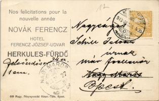 1913 Herkulesfürdő, Herkulesbad, Baile Herculane; Ferenc József udvar. Novák Ferenc Hotel Ferencz Jó...