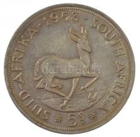 Dél-Afrika 1953. 5Sh Ag II. Erzsébet (28,28g) T:2  South Africa 1953. 5 Shilling Ag Elizabeth II (28,28g) C:XF  Krause KM#52