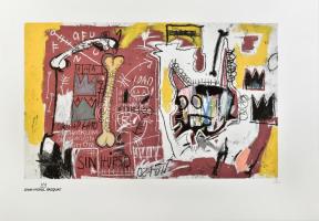 Jean-Michel Basquiat (1960-1988) Ofszet litográfia, papír, jelzett a nyomaton, POW Printmaking szárazpecséttel Grafiart - Aviomar UK. tanúsítvánnyal Számozott: 19/100. Lapméret:70x50 cm, / Numbered, marked