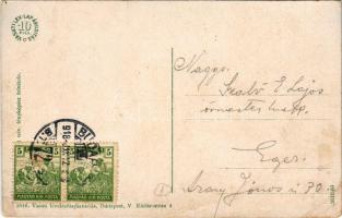 1918 Budapest I. Tabán és királyi vár, Citadellla sétány, ivó flaska vízzel megtöltése. Vasúti level...