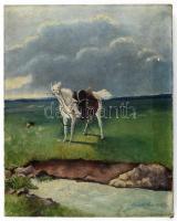 Horváth Alice (?-?): Fehér paripa, 1915. Olaj, vászon, jelzett, kissé sérült, 39x31 cm