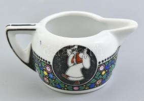 Hüttl Tivadar Budapest: Népi szecessziós tejkiöntő, kézzel festett porcelán, jelzett, minimális kopá...