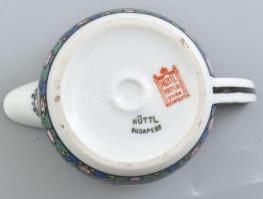 Hüttl Tivadar Budapest: Népi szecessziós tejkiöntő, kézzel festett porcelán, jelzett, minimális kopá...