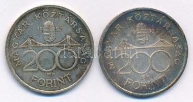 1992. 200Ft Ag "MNB" (2x) T:1- patina Adamo F13