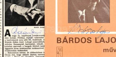Bárdos Lajos, Ádám Jenő, Farkas Ferenc és Szokolay Sándor zeneszerzők autográf aláírásai róluk szóló...