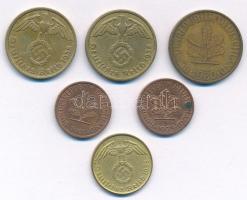 Német Harmadik Birodalom 1938A 5pf + 10pf (2x) + Német Szövetségi Köztársaság 1975J 1pf + 1980J 10pf...