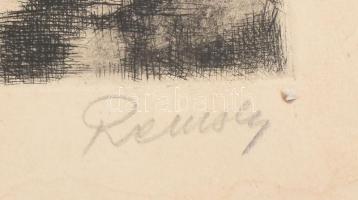 Remsey Jenő (1885-1980): Vízparti táj. Rézkarc, papír, jelzett, kissé foltos. 29,5x38,5 cm