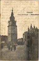 1914 Kraków, Krakkó, Krakau; Wieza Ratuszowa / Rathausthurm / town hall tower + K.k. Landsturmmarschbaon Nr. 20. 1. Kompagnie (EK)