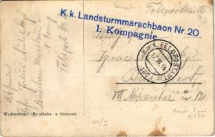 1914 Kraków, Krakkó, Krakau; Wieza Ratuszowa / Rathausthurm / town hall tower + "K.k. Landsturm...