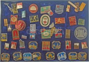 ~45 darabos vegyes jó állapotú külföldi kitűző tétel műanyag tálcán ~45 pieces mixed foreign pin lot in plastic tray