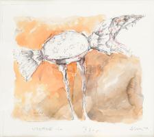 Simon Zoltán (1950-): VICTOR-ia, II. lap, 1999. Akvarell, ceruza, papír, jelzett. Üvegezett fakeretben. 20x23 cm
