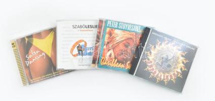 Vegyes műsoros CD tétel, 4 db, változó állapotban, közte Salsa Dancing, Szabó Leslie: Huszonkilenc, Peter Stuyvesant, Mickey Hart Planet Drum: Supralingua.