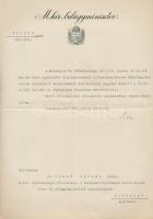 1937 Széll József (1880-1956) magyar királyi belügyminiszter által saját kézzel aláírt fizetési besorolási okmány, hajtásnyomokkal, szép állapotban