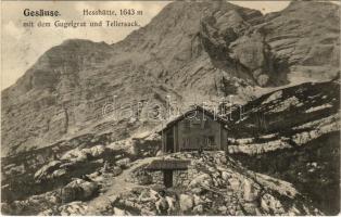 1911 Gesäuse (Steiermark), Hesshütte mit dem Gugelrat und Tellersack / mountain peak, chalet, tourist house. B.K.W.I. 2428.
