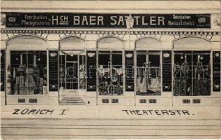 Zürich, Zurich; Heinrich Baer Sattler Fabrikation von Pferdegeschirren und Reiterartikeln. Theaterstrasse / Manufacture of horse harness and equestrian items, shop (fa)