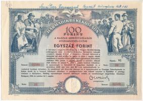 Budapest 1952. Harmadik Békekölcsön nyereménykölcsön 100Ft-ról, szárazpecséttel T:III gemkapocs nyoma / Hungary / Budapest 1952. Harmadik Békekölcsön lottery bond about 100 Forints, with embossed stam C:F trace of paper clip