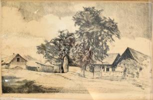 Beron Gyula (1885-1971): Két fa. Rézkarc, papír, jelzett, kissé foltos, 21,5×35 cm. Dekoratív, üvege...