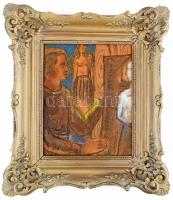 Beron Gyula (1885-1971): Két fa. Rézkarc, papír, jelzett, kissé foltos, 21,5×35 cm. Dekoratív, üvege...