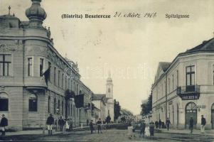Beszterce Spitalgasse with flags of mourning and the shop of Brecher