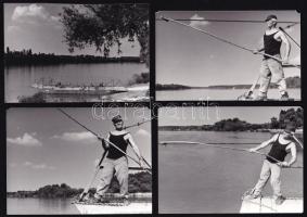 Engi László: Kompátkelő a folyón (Tisza?), 9 db jelzett amatőr művészfotó, 12x9 cm körül