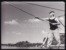 Engi László: Kompátkelő a folyón (Tisza?), 9 db jelzett amatőr művészfotó, 12x9 cm körül