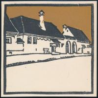 Kós Károly (1883-1977): Ház. Linómetszet, papír, jelzett a dúcon, körbevágott, 10,5×10,5 cm