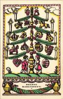 Boldog Karácsonyt! Nyomtatta és kiadja Kner Izidor, Gyoma / Hungarian art postcard with Christmas greeting s: Kozma