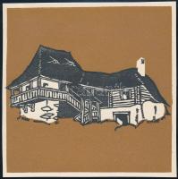 Kós Károly (1883-1977): Hegyvidéki ház. Linómetszet, papír, jelzett a dúcon, körbevágott, 11x11 cm