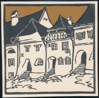 Kós Károly (1883-1977): Városi ház. Linómetszet, papír, jelzett a dúcon, körbevágott, 11x11 cm