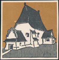 Kós Károly (1883-1977): Udvarház. Linómetszet, papír, jelzett a dúcon, körbevágott, kopott, 11x11 cm