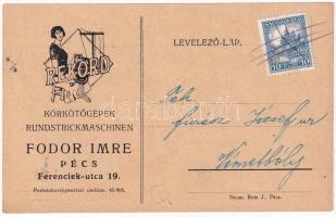 1933 Rekord körkötőgépek. Fodor Imre, Pécs, Ferenciek utca 19. reklám / Rundstrickmaschinen (EK)