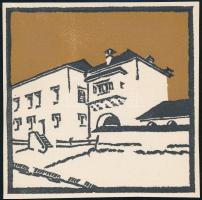 Kós Károly (1883-1977): Városi ház. Linómetszet, papír, jelzett a dúcon, körbevágott, kopott, 11x11 cm
