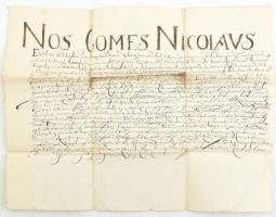 1742 gróf Esterházy Miklós nádor által kiadott oklevél korabeli, kézzel írt másolata. 42x32 cm Hajtva
