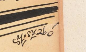 cca 1930 Szűr Szabó József (1902-1993): Sóhaj a (villamos) kisszakaszon, akvarell, tus, papír, jelze...