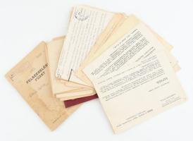 cca 1949-1980 Papírrégiség tétel, részben Rózsahegyi György (1912-1986) vendéglátóipari vezető, szállodaigazgató, szakíró papírrégiség hagyatéka (1948 2 db kinevezés) + MAHART felszerelési füzet, részben foltos + MNK útlevél, kissé sérült és foltos + 1943 2 db keresztlevél stb.