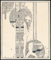 Kozma Lajos (1884-1948): Álmodás. Cinkográfia, papír, jelzett a cinkográfián, körbevágott, 19,5×16,5 cm