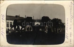 1914-1916 K.u.k. 30,5 Mörser zur der Einwaggonierung / Osztrák-magyar 30,5 mozsárágyú szállítás közben / WWI Austro-Hungarian military mortar cannon being transported. photo (r)