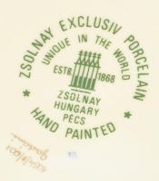 Zsolnay virág mintás áttört kaspó. Kézzel festett, jelzett (Gadáné), hibátlan. d:19 cm, m:17 cm