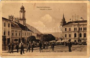 1913 Besztercebánya, Banská Bystrica; Mátyás tér, piac, Sonnenfeld Mór üzlete. Havelka József kiadása / square, market, shops (EM)