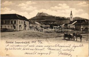 1902 Szepesváralja, Spisské Podhradie; vár, utca részlet / Spissky hrad / street view, castle ruins (EK)