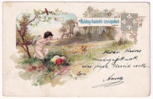 1904 Boldog Húsvéti ünnepeket / Easter greeting. Art Nouveau, litho