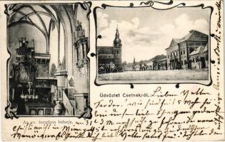 1906 Csetnek, Stítnik; Evangélikus templom belseje, Fő utca / Lutheran church interior, main street. Art Nouveau (EK)