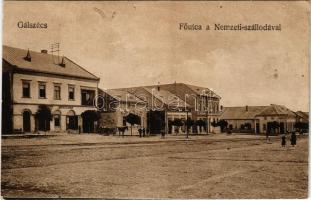 Gálszécs, Secovce; Fő utca, Nemzeti szálloda, Koch, Markovics Testvérek üzlete / main street, hotel, shops (EK)