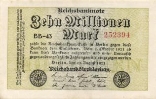 Német Birodalom / Weimari Köztársaság 1923. 10.000.000M (3x) karika vízjel T:I,I-