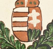 Régi népi címeres tányér, kopott, jelzés nélkül, d: 21 cm