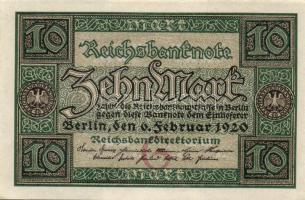 Német Birodalom / Weimari Köztársaság 1920. 10M (3x) T:I